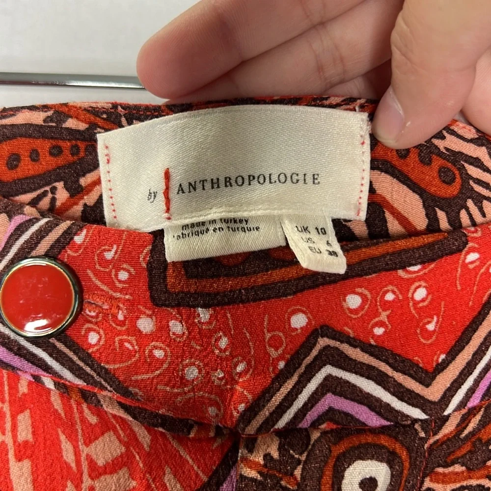 Anthropologie Skirted Wide Leg Pants Red Geometric Print High Rise 6 - Picture 5 of 7